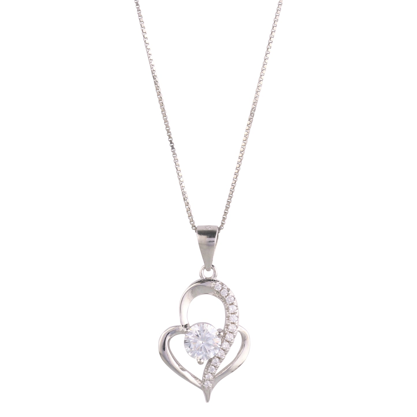 Sterling Silver Pave Heart Pendant